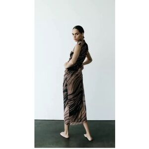 Zara mock neck mesh printed cocktail dress